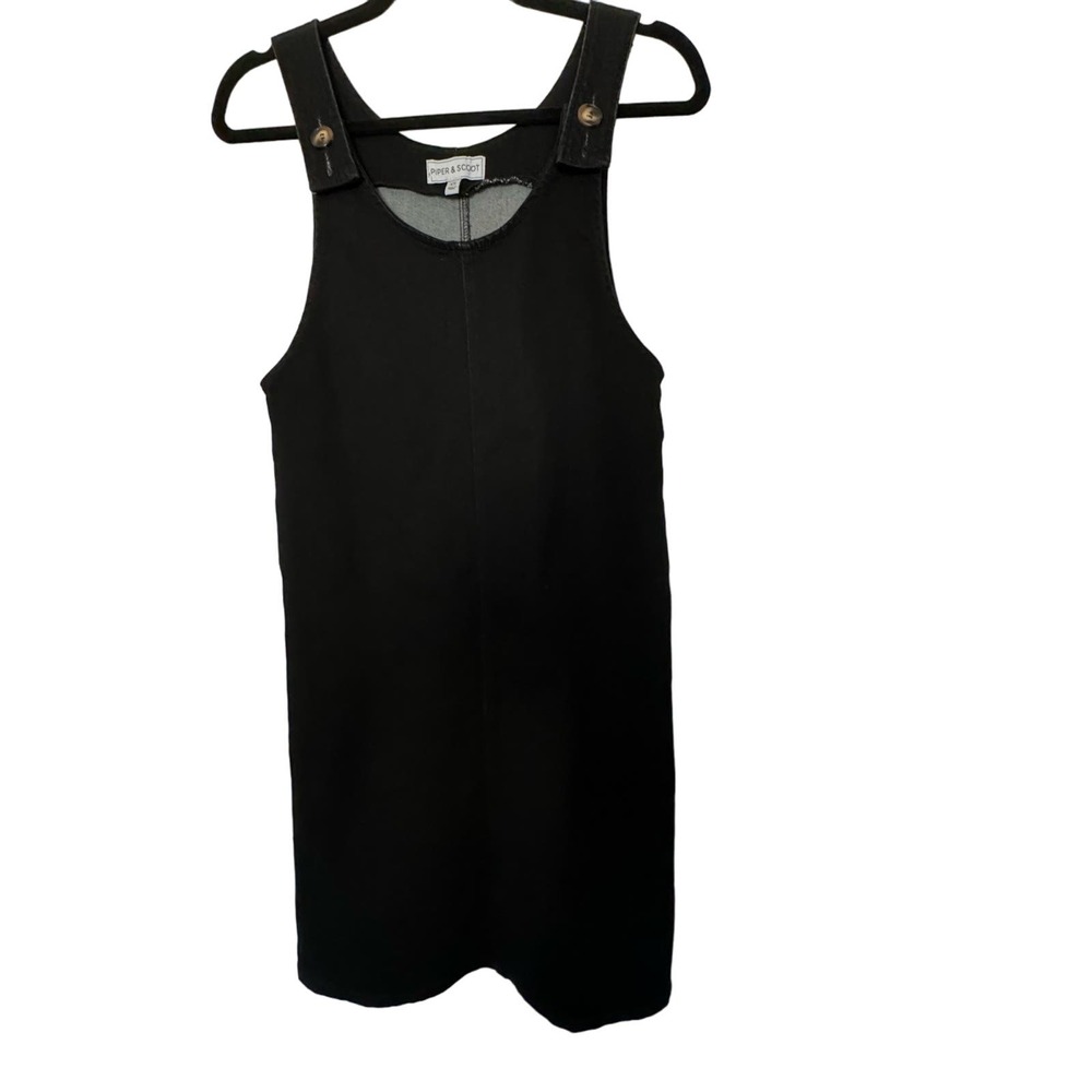Piper & Scoot black denim overall Romper dress with adjustable strap Size XS